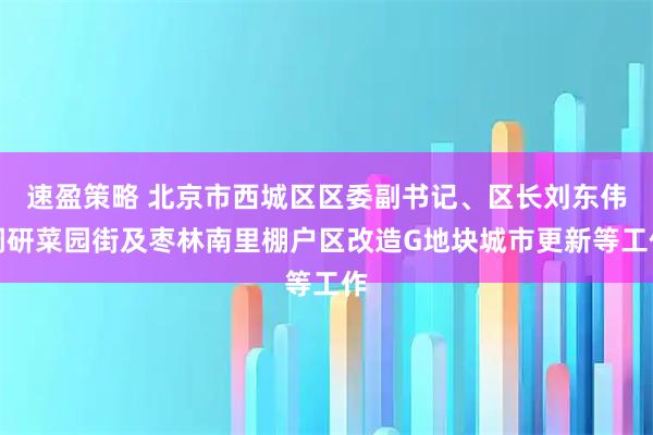 速盈策略 北京市西城区区委副书记、区长刘东伟调研菜园街及枣林南里棚户区改造G地块城市更新等工作