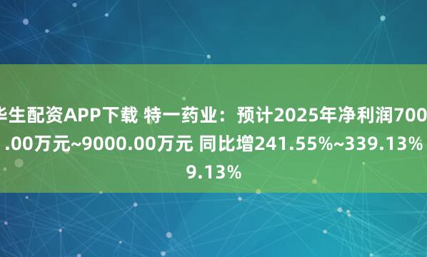 华生配资APP下载 特一药业：预计2025年净利润7000.00万元~9000.00万元 同比增241.55%~339.13%